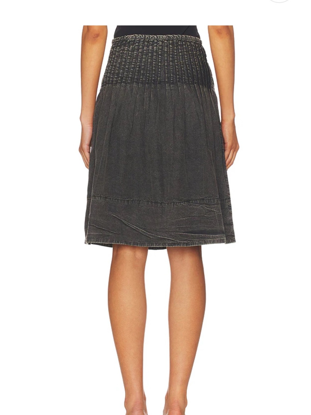 Free People Peyton Pintuck Midi Skirt In Washed Black 6 - Picture 4 of 7